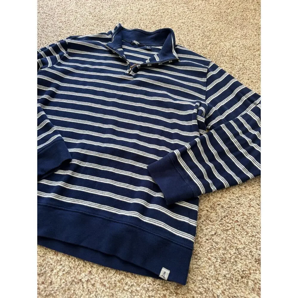 Lands End Sweater size XL TALL, Blue with White stripes, 100% Cotton,lightweight